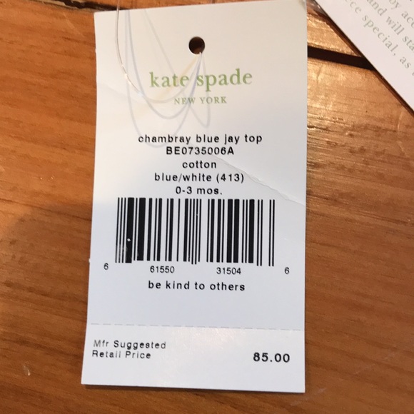 New! KATE SPADE Baby 0-3M Chambray Blue Jay Top - Picture 6 of 6